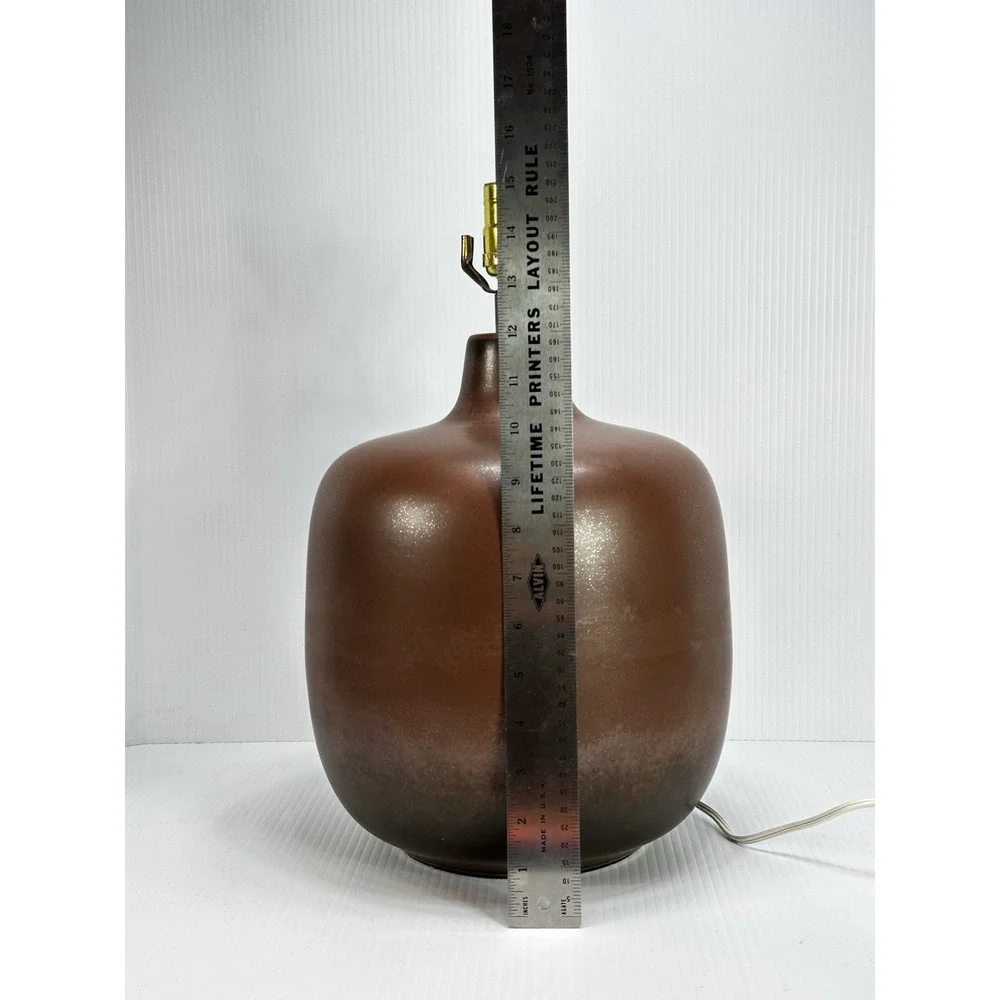 Vintage Bostlund Rich Brown Glaze Pottery Table‎ Lamp With Shade Mid Century Mod